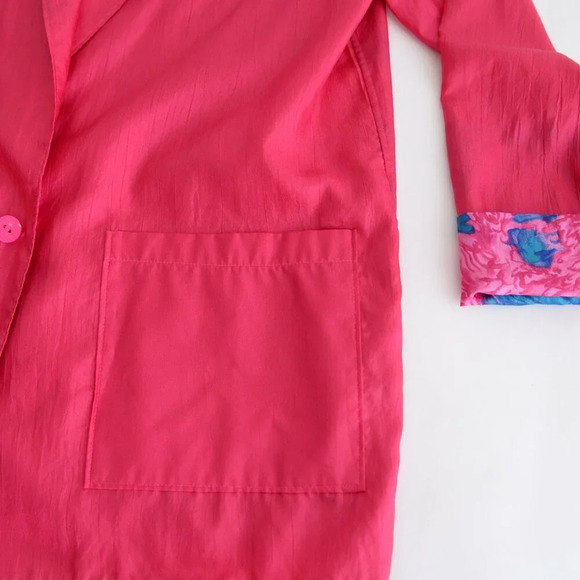 Vintage TanJay 80's Neon Pink Floral Lined  Button Up Two Piece Tracksuit M - Picture 6 of 15